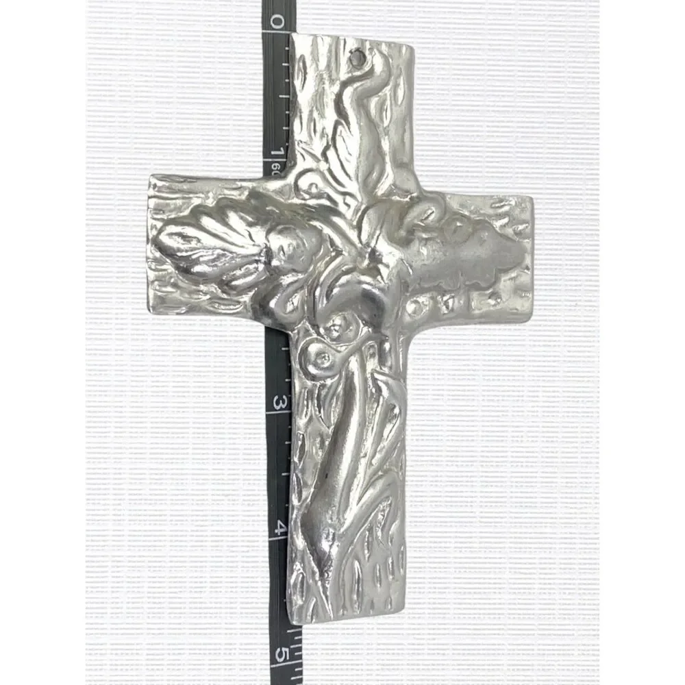 VTG Metal Cross Wall Hanging Silver Tone Christian Decor Art 3D Mexico Ornament